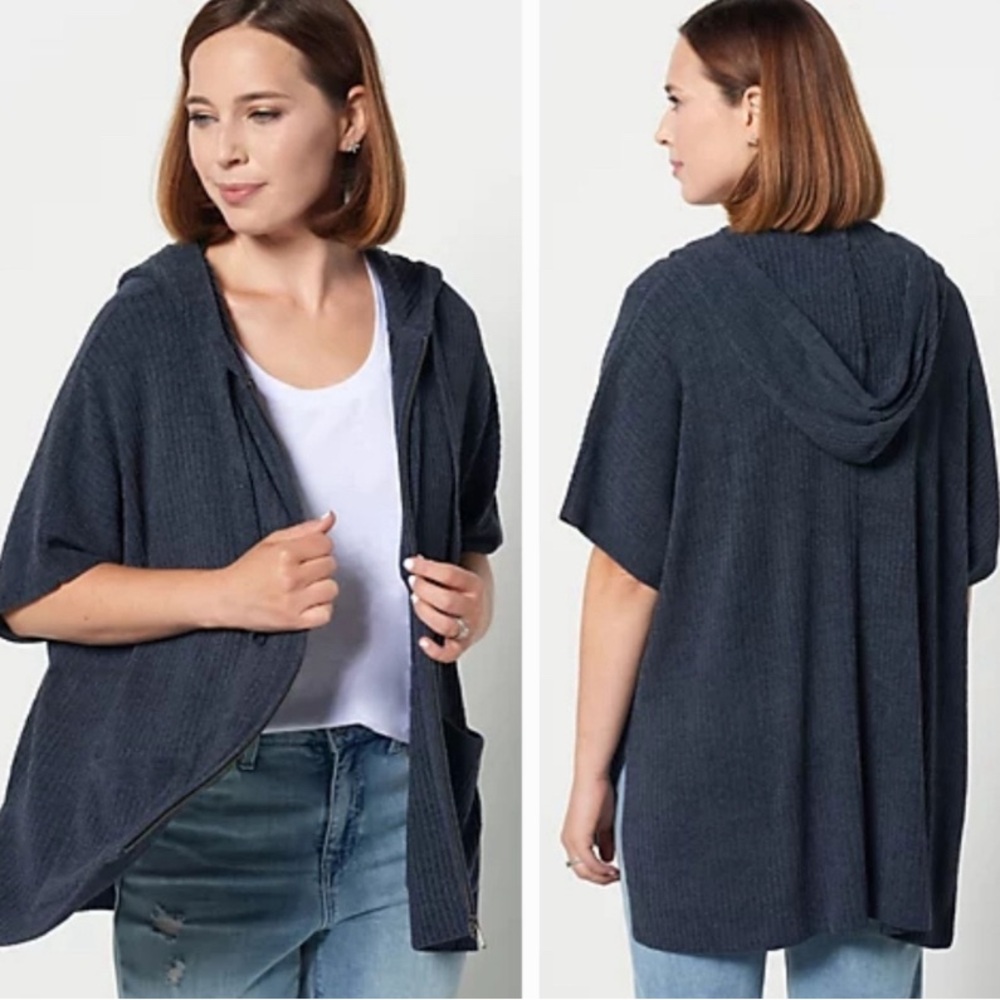 NWT Barefoot Dreams CozyChic Ultra Light Ribbed Zip Up Poncho Sz S/M